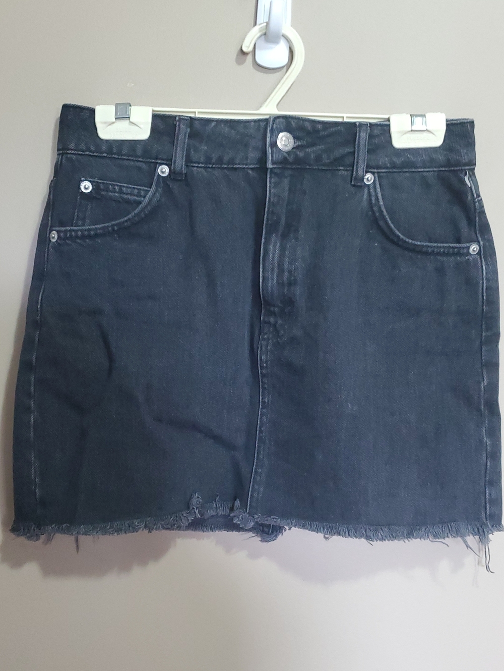 Yopshop Moto Black Denim Mini Skirt with Raw Hem Size 6